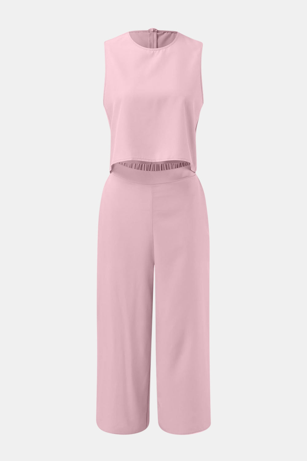 Round Neck Top and Wide Leg Pants Set - Charming Charlie