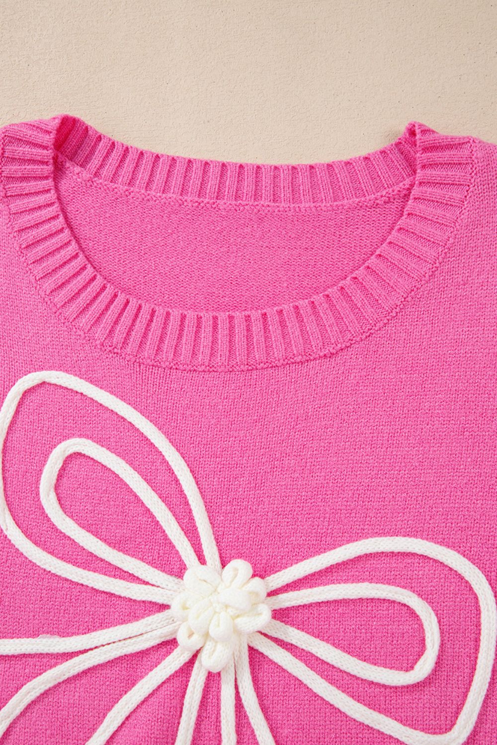 Bow Round Neck Dropped Shoulder Sweater - Charming Charlie