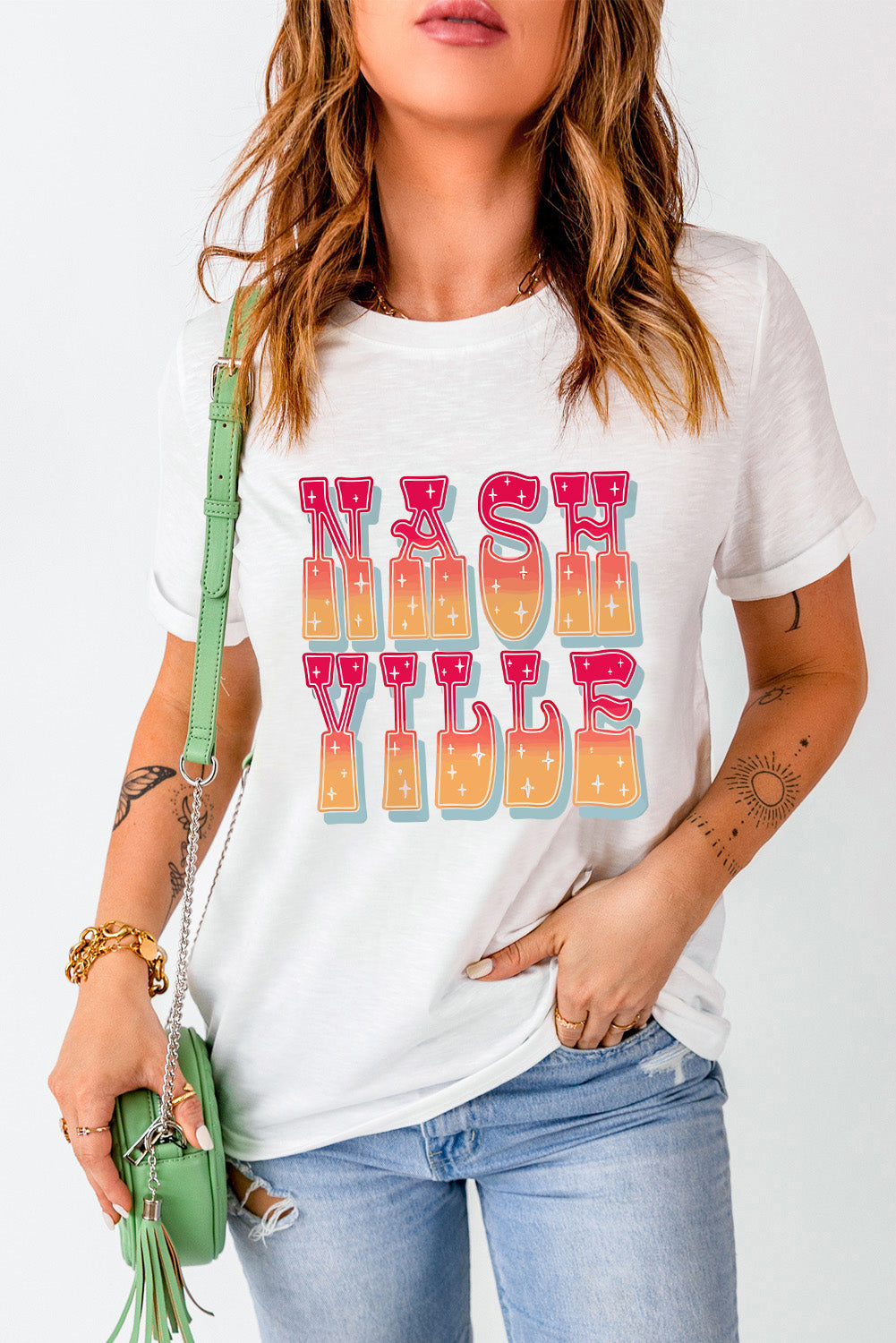 Letter Graphic Round Neck Short Sleeve T-Shirt - Charming Charlie