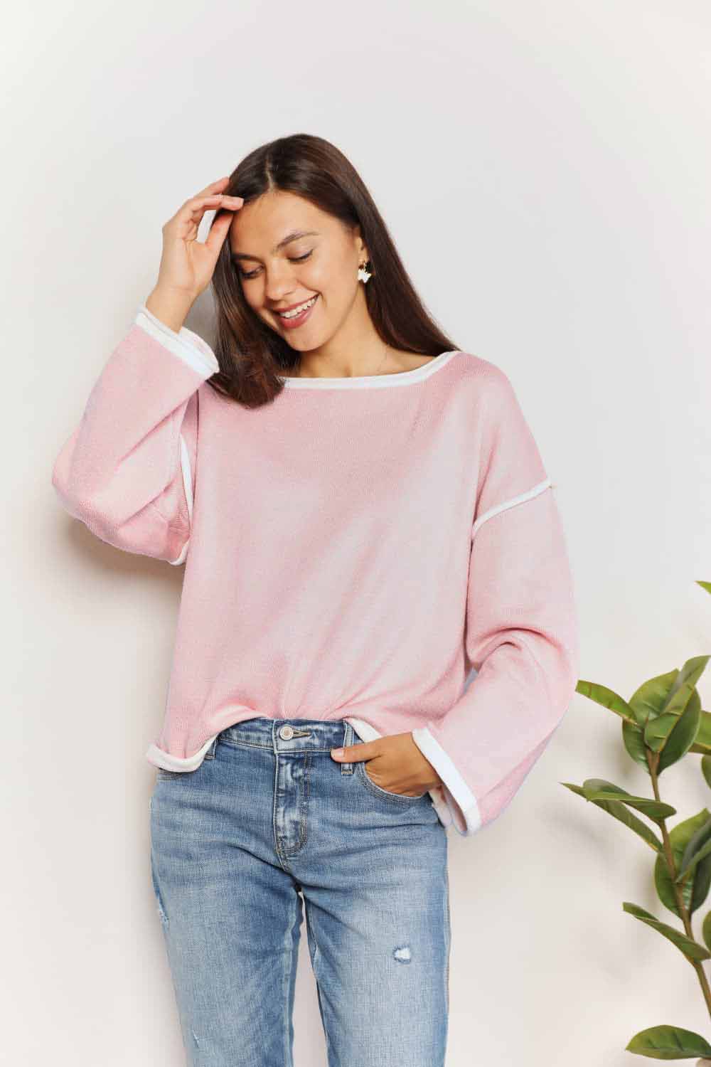 Angel Wings Contrast Detail Dropped Shoulder Knit Top - Charming Charlie