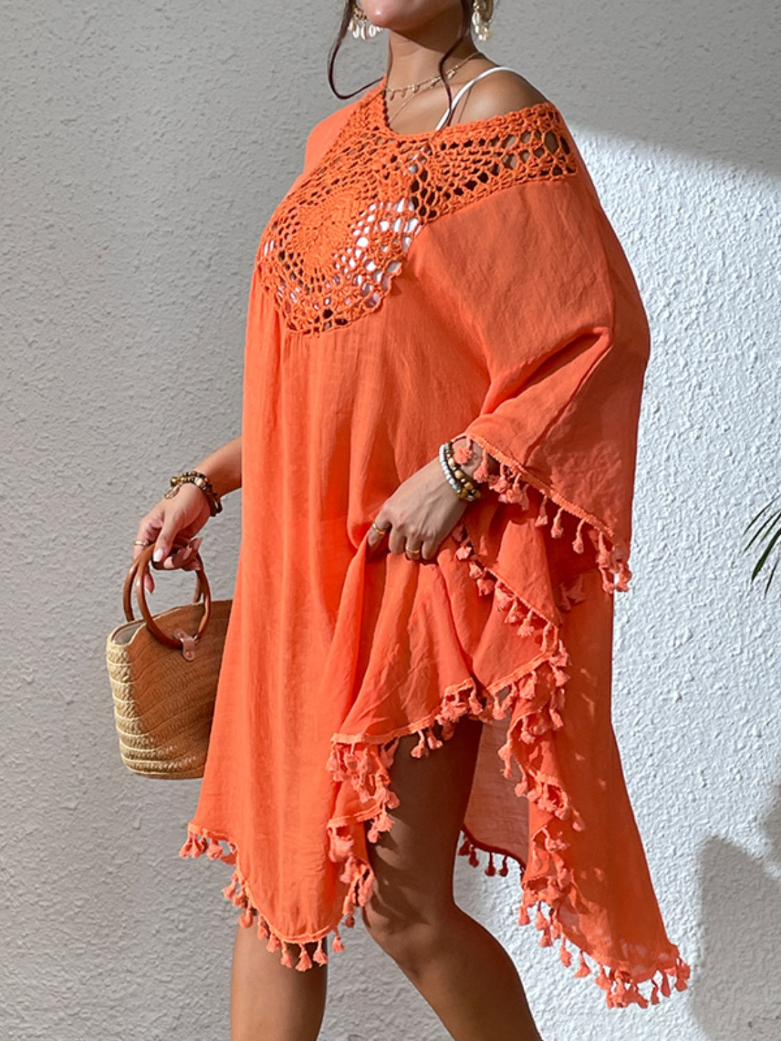 Tassel Cutout Scoop Neck Cover-Up Dress - Charming Charlie