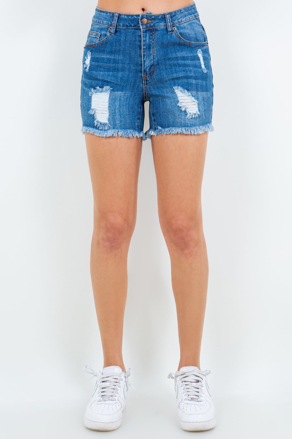 American Bazi High Waist Distressed Frayed Denim Shorts - Charming Charlie
