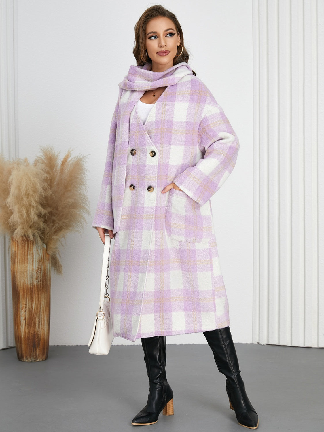 Plaid Button Up Long Sleeve Coat - Charming Charlie