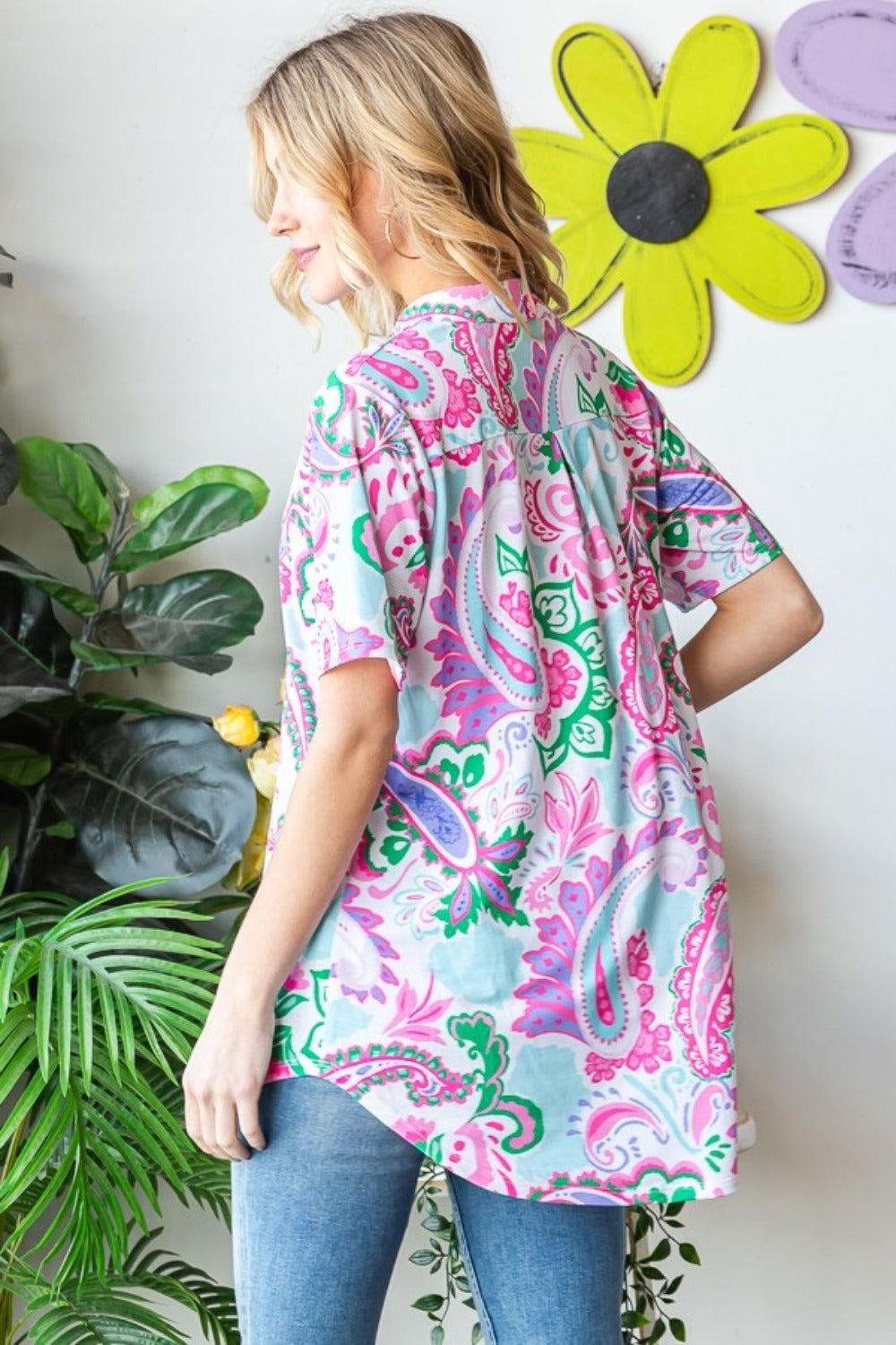 Heimish Full Size Paisley Print Short Sleeve Top - Charming Charlie