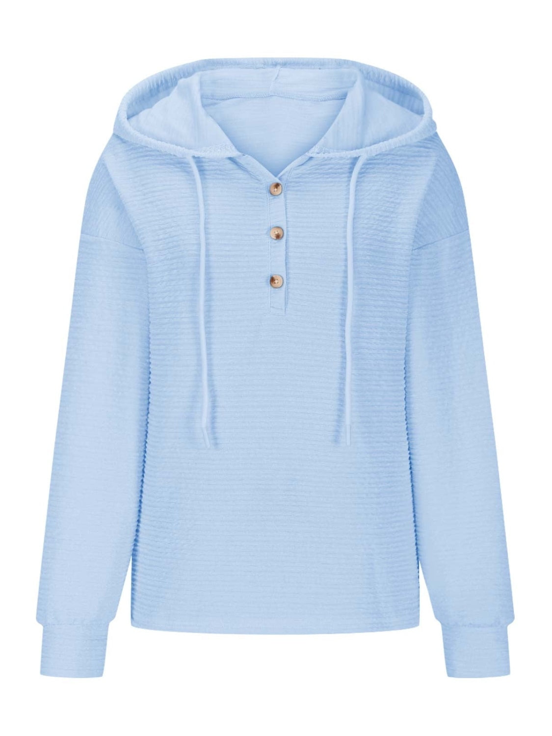 Drawstring Quarter Button Long Sleeve Hoodie - Charming Charlie