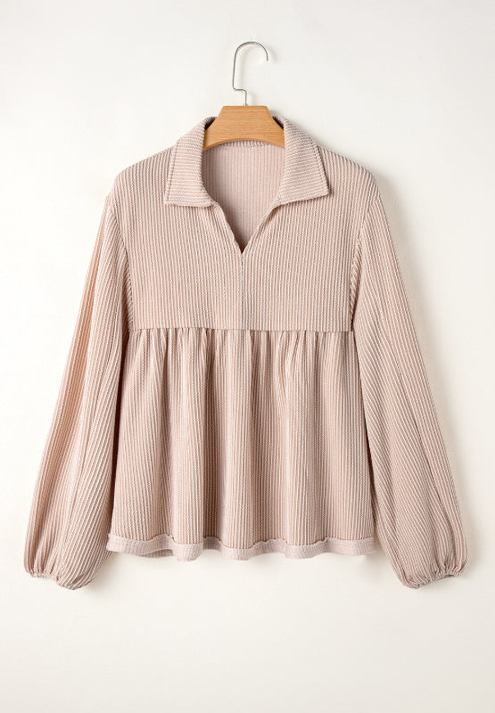 Corded Johnny Collar Long Sleeve Babydoll Blouse - Charming Charlie