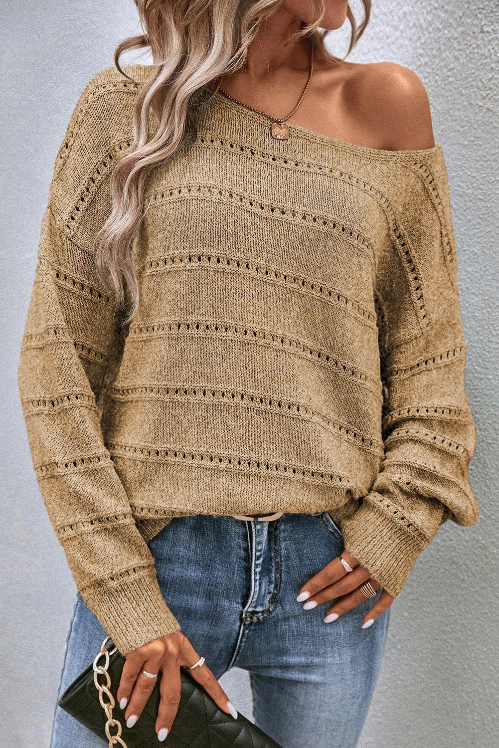 Boat Neck Dropped Shoulder Sweater - Charming Charlie