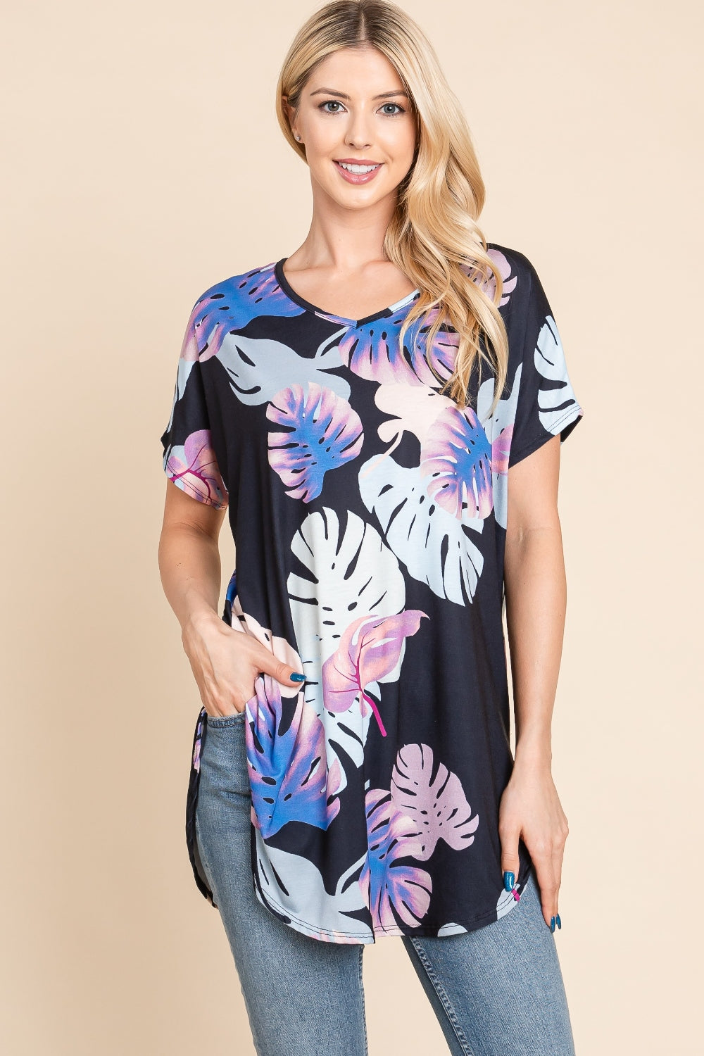 BOMBOM Printed Round Neck Short Sleeve T-Shirt - Charming Charlie