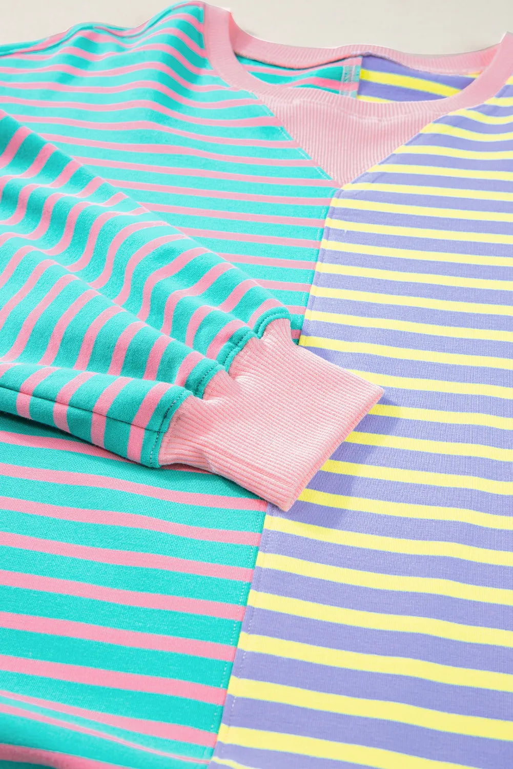 Contrast Stripes Round Neck Long Sleeve Sweatshirt - Charming Charlie