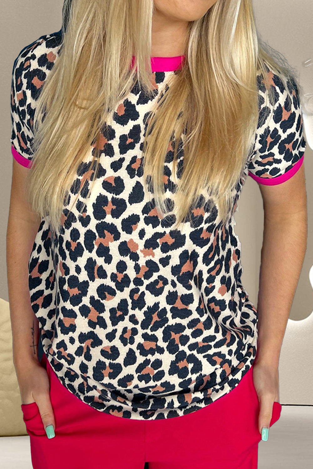 Leopard Round Neck Short Sleeve T-Shirt - Charming Charlie