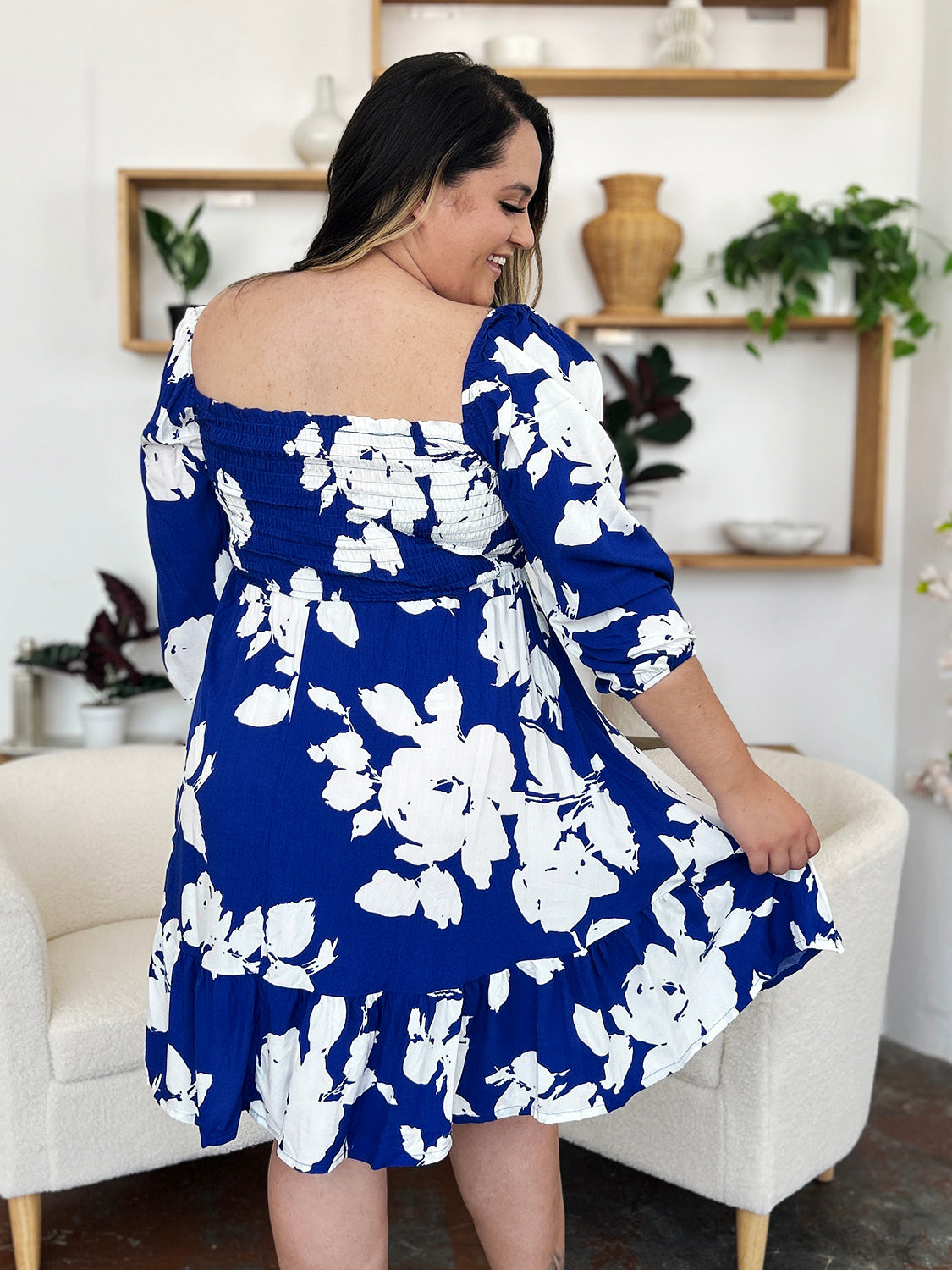 Double Take Full Size Floral Ruffle Hem Smocked Dress with Pockets - Charming Charlie
