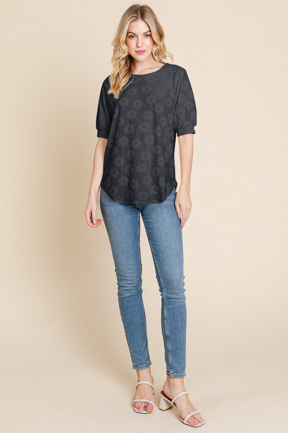 BOMBOM Textured Floral Pattern Top - Charming Charlie