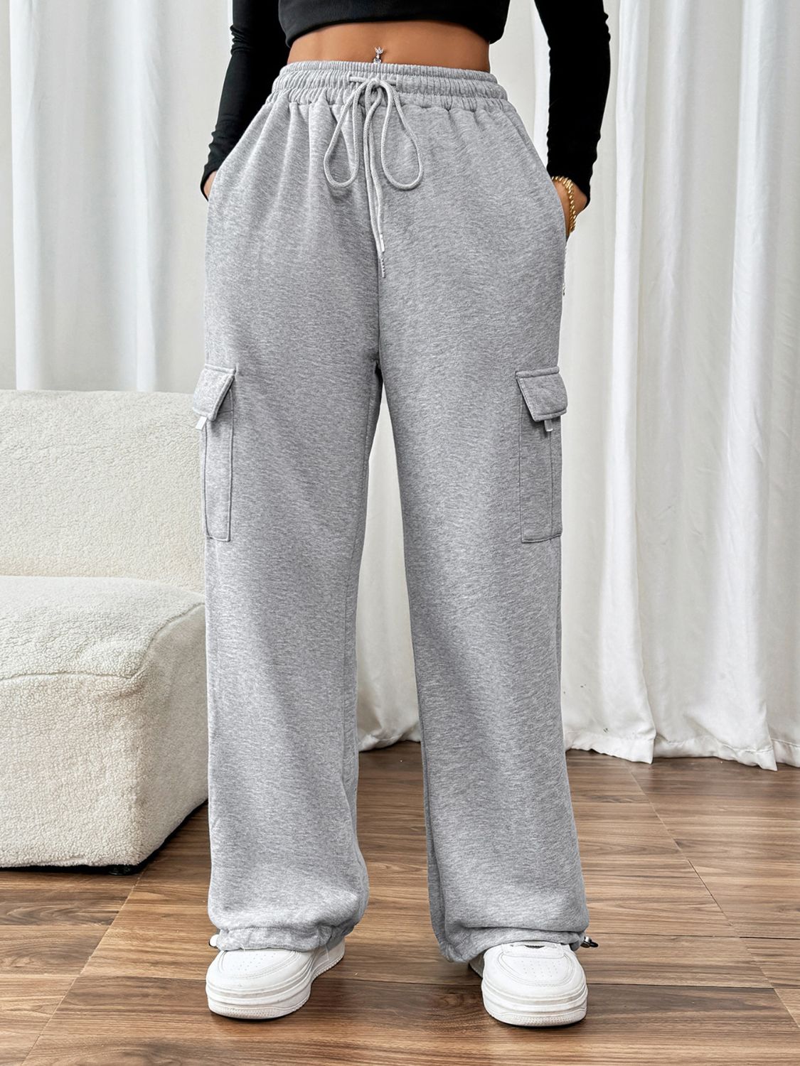 Perfee Drawstring Elastic Waist Joggers with Pockets - Charming Charlie
