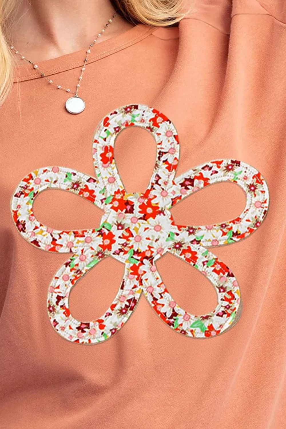 Exposed Seam Slit Floral Round Neck Blouse - Charming Charlie