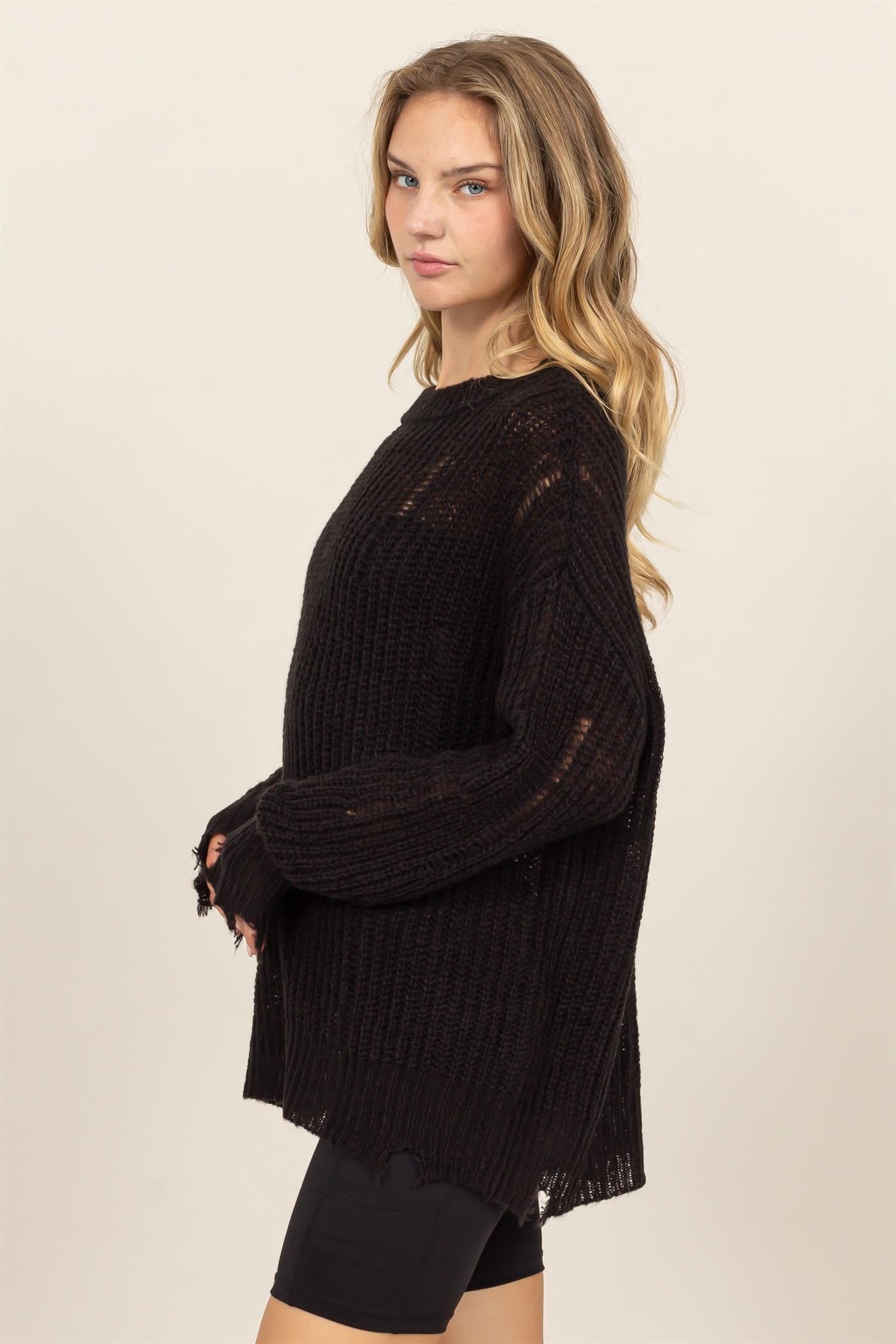HYFVE Distressed Long Sleeve Knit Top - Charming Charlie