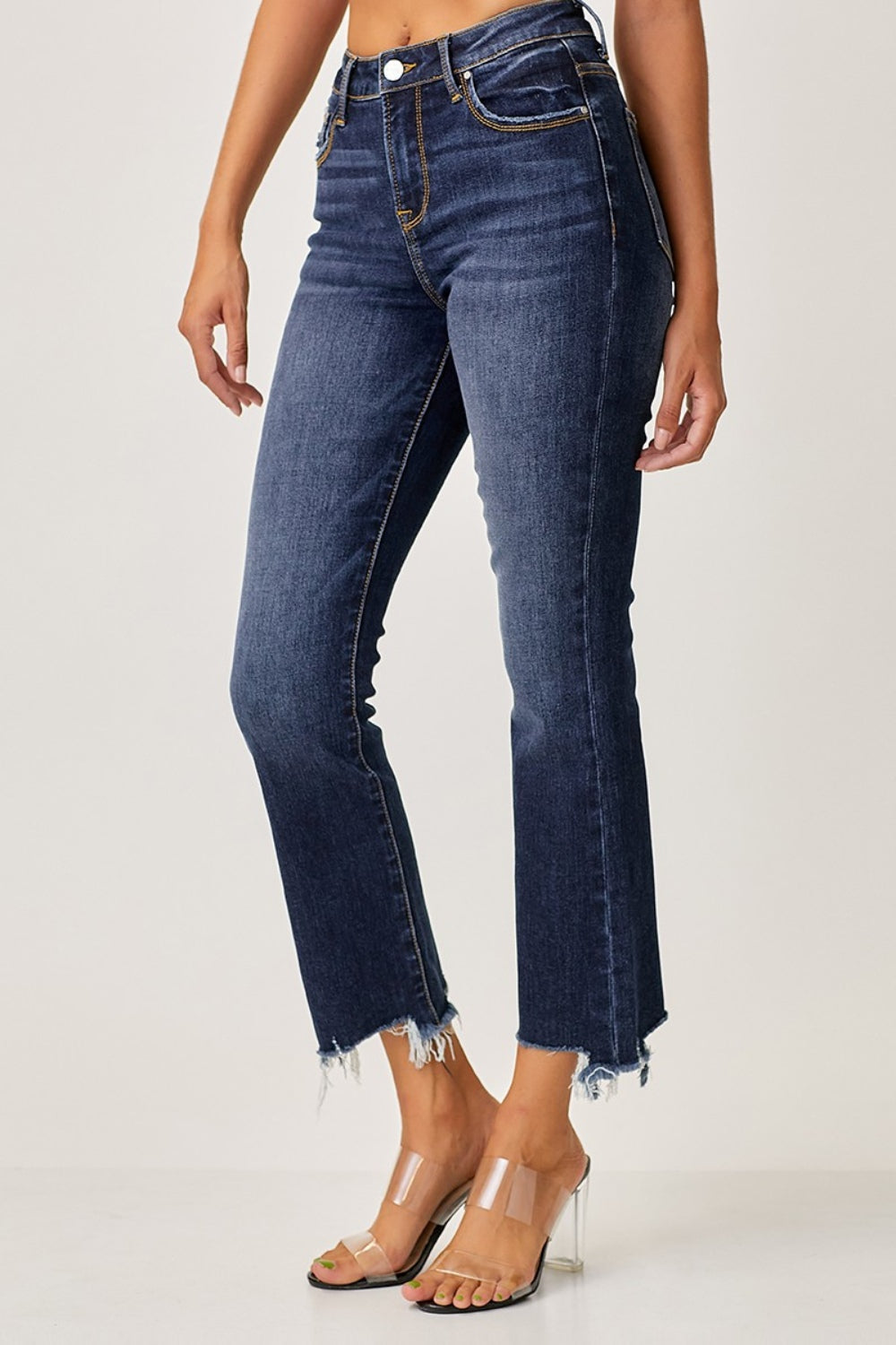 Risen Full Size Frayed Hem Cropped Straight Jeans - Charming Charlie