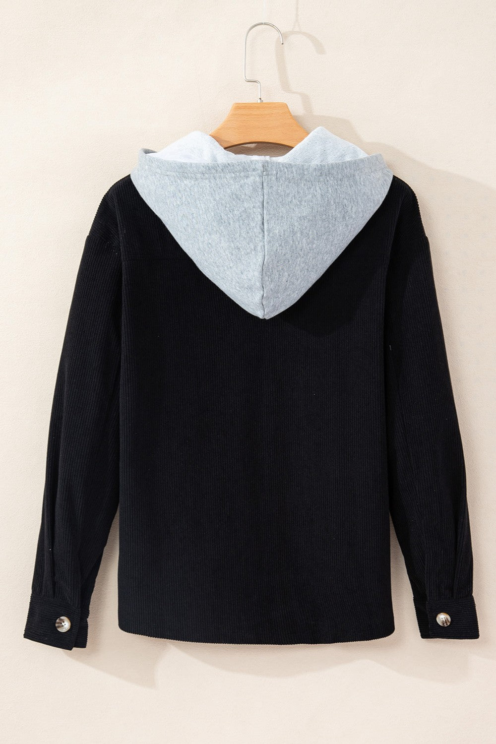 Drawstring Button Up Long Sleeve Hooded Jacket - Charming Charlie