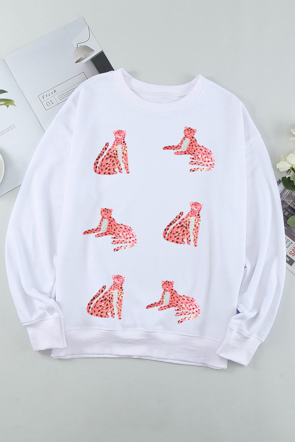 Leopard Round Neck Long Sleeve Sweatshirt - Charming Charlie