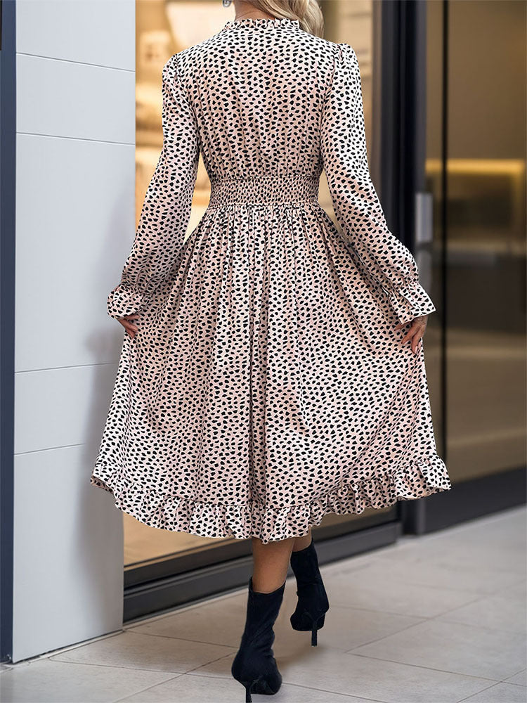 Ruched Ruffled Leopard Long Sleeve Dress - Charming Charlie