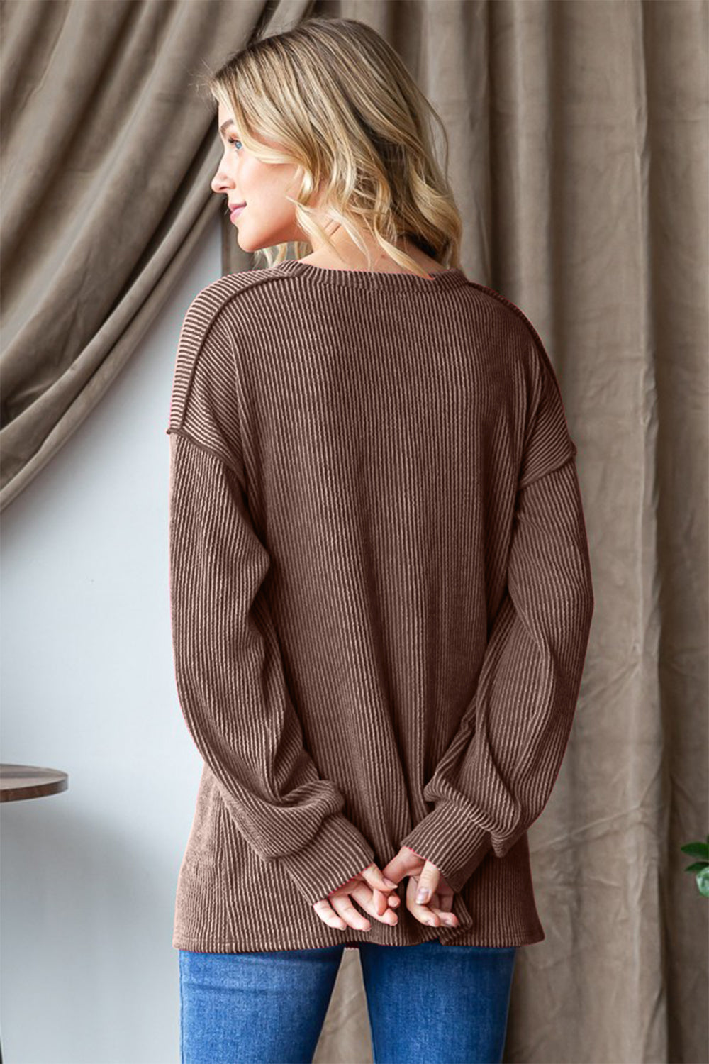 Heimish Ribbed Exposed Seam Long Sleeve T-Shirt - Charming Charlie