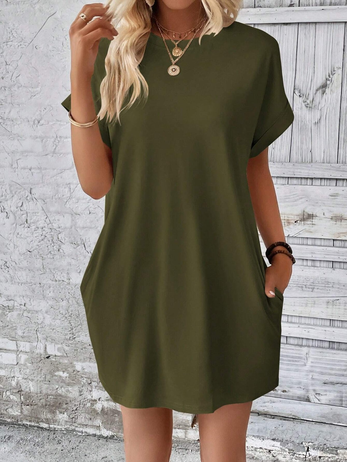 Round Neck Short Sleeve Mini Dress - Charming Charlie