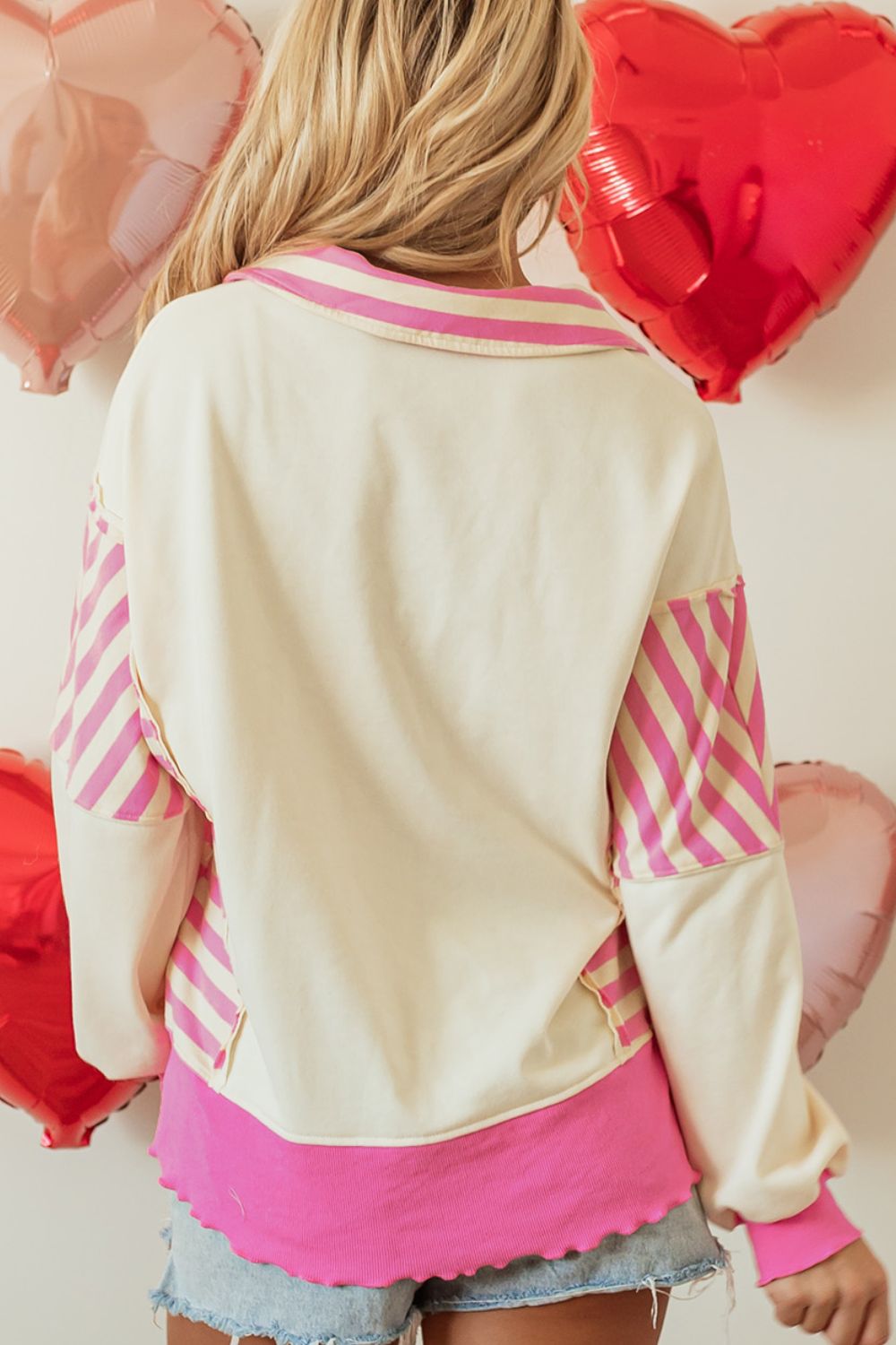 Valentine’s Day Sequin Heart Pattern Long Sleeve Sweatshirt - Charming Charlie