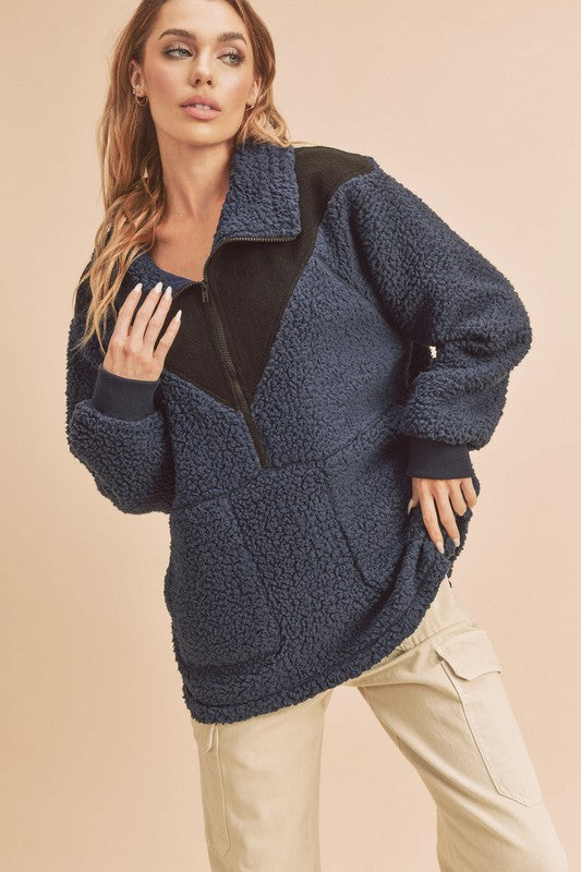 Aemi+Co Two Tone Half Zip Fleece Sweatshirt - Charming Charlie