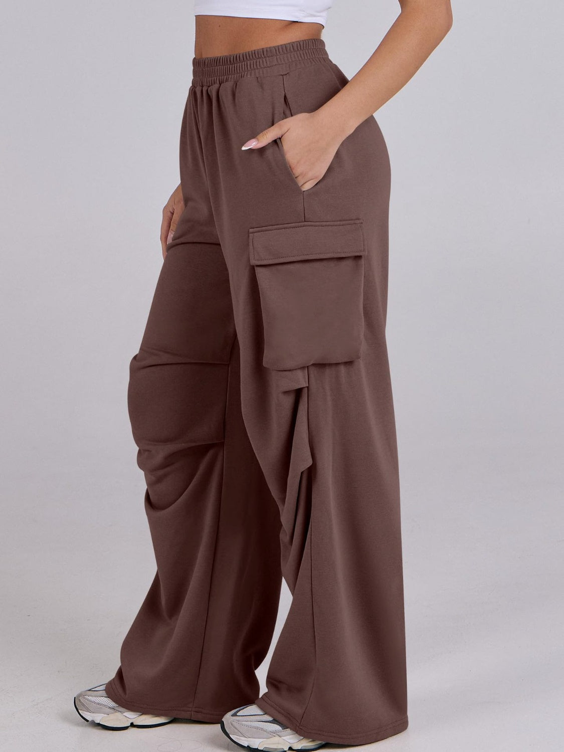 Elastic Waist Wide Leg Pants with Pockets - Charming Charlie