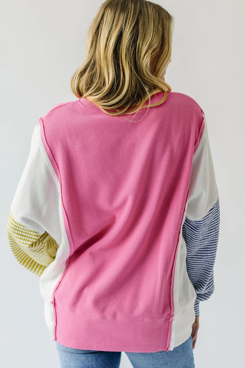 Exposed Seam Contrast Long Sleeve Sweatshirt - Charming Charlie
