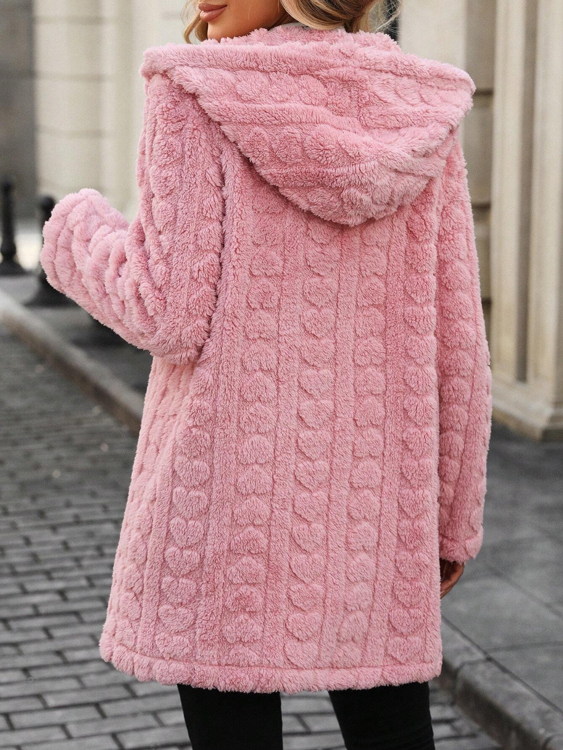 Heart Open Front Hooded Fuzzy Coat - Charming Charlie