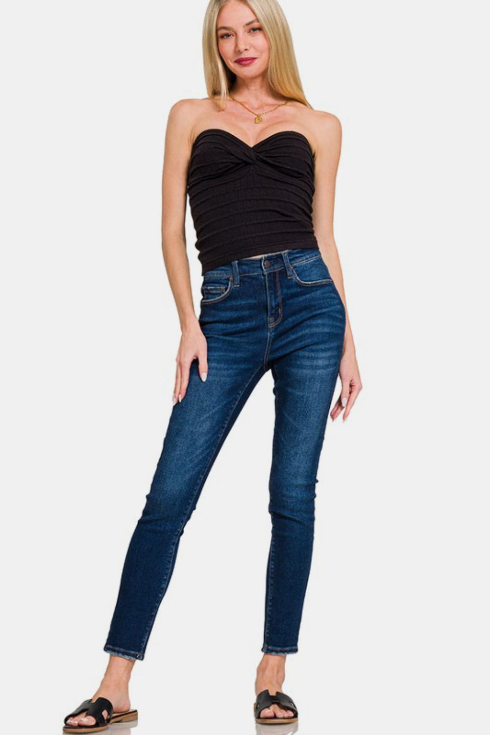 Zenana Ruched Twisted Sweetheart Neck Top - Charming Charlie