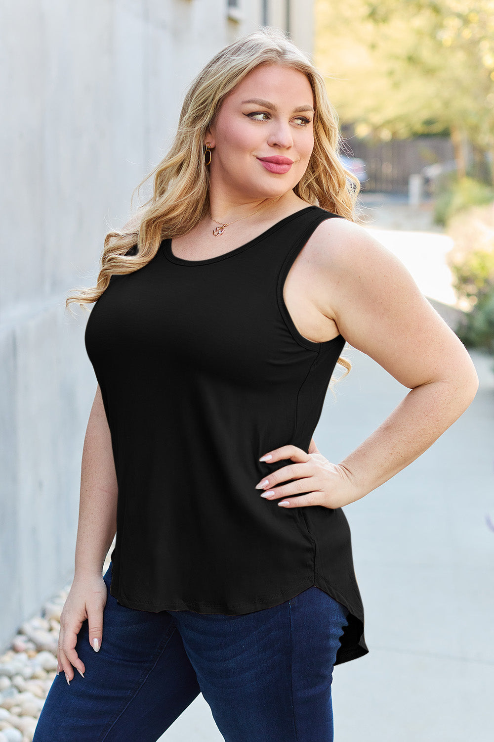 Basic Bae Full Size Round Neck Curved Hem Tank - Charming Charlie