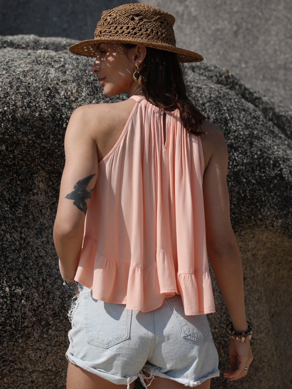 Ruched Peplum Round Neck Tank - Charming Charlie