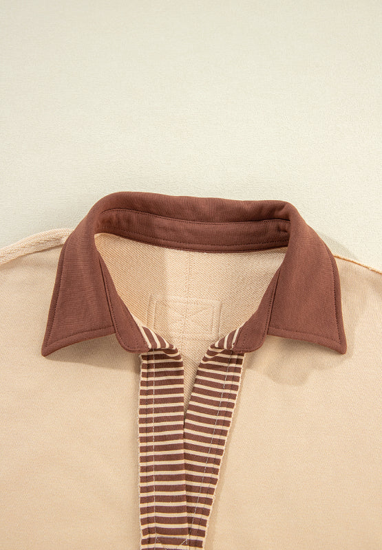 Color Block Johnny Collar Long Sleeve Sweatshirt - Charming Charlie