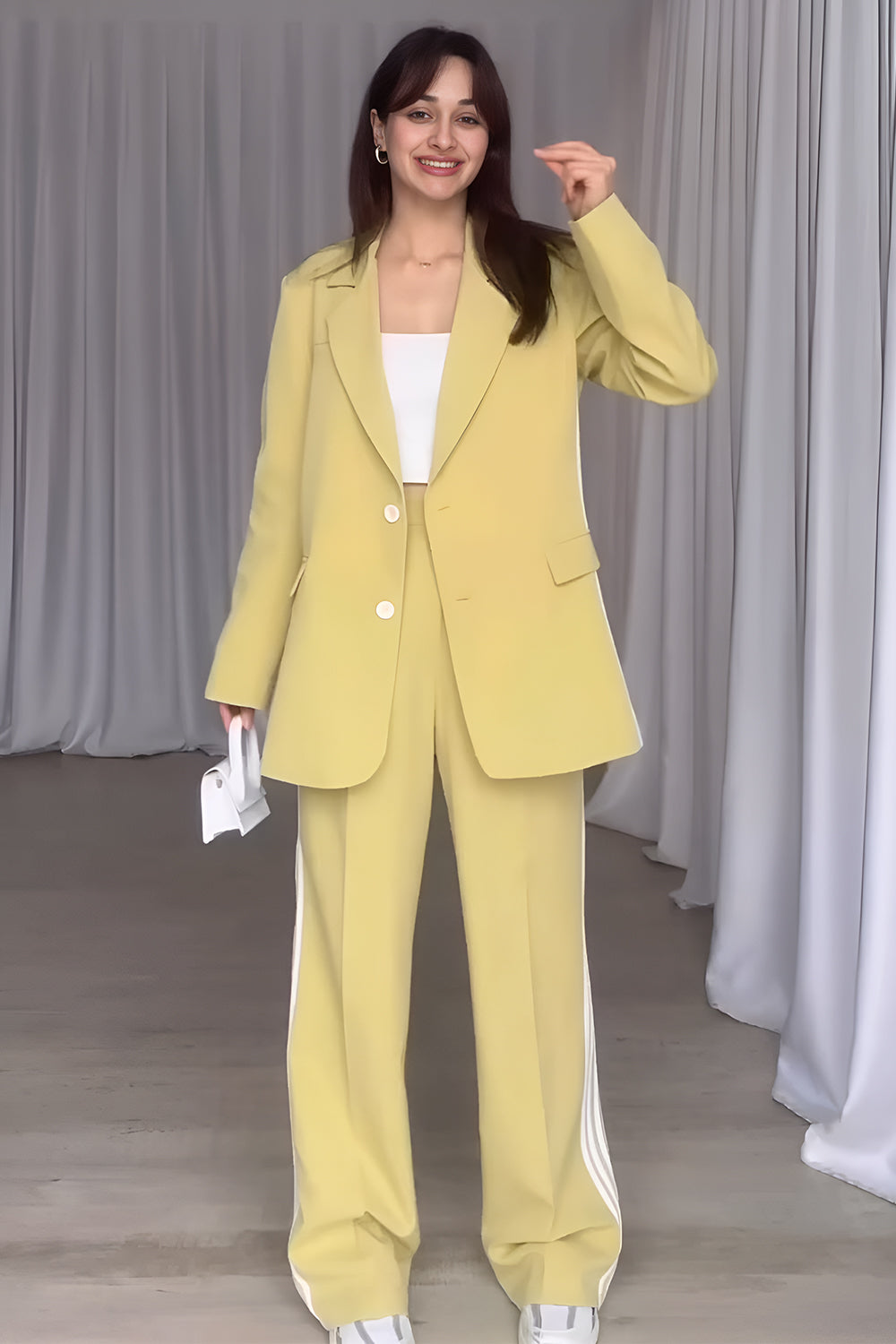 Side Striped Long Sleeve Blazer and Pants Set - Charming Charlie
