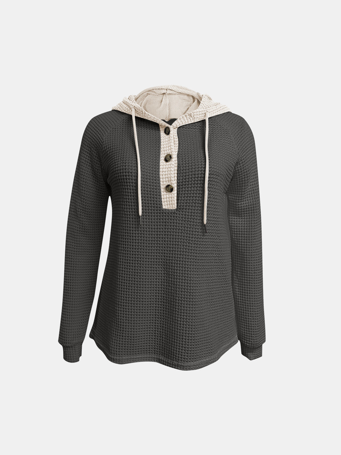 Full Size Waffle-Knit Contrast Long Sleeve Hoodie - Charming Charlie