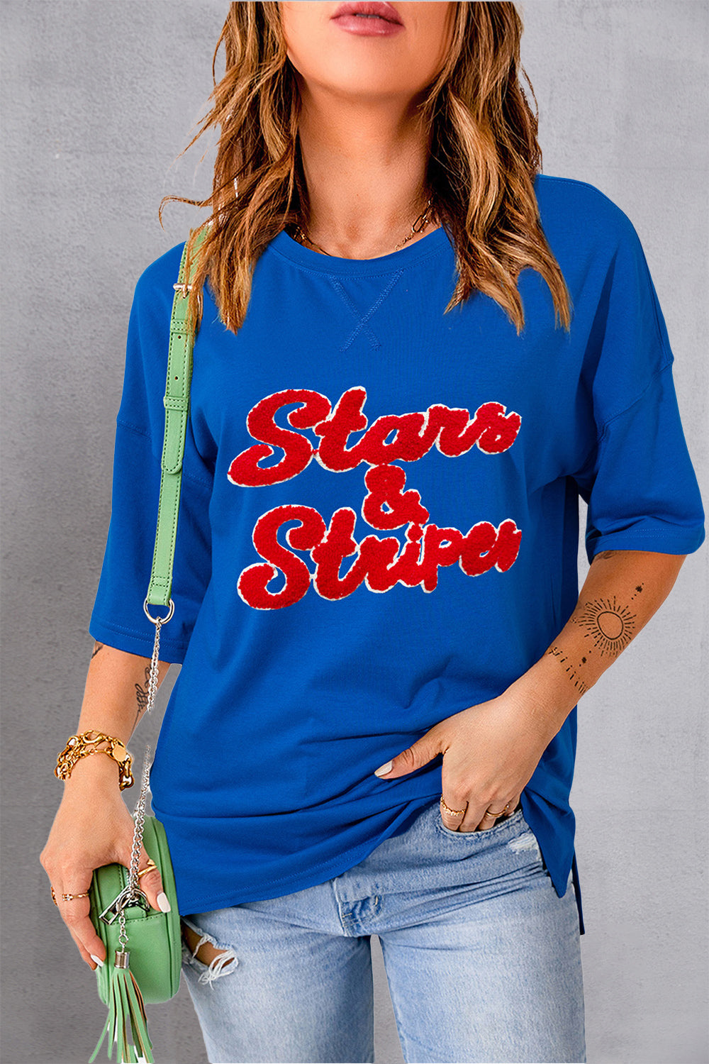 STARS & STRIPES Round Neck Short Sleeve T-Shirt - Charming Charlie