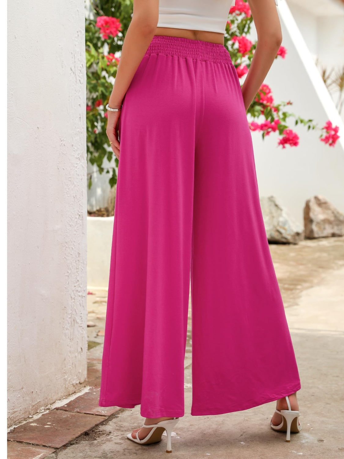 Pocketed Elastic Waist Wide Leg Pants - Charming Charlie