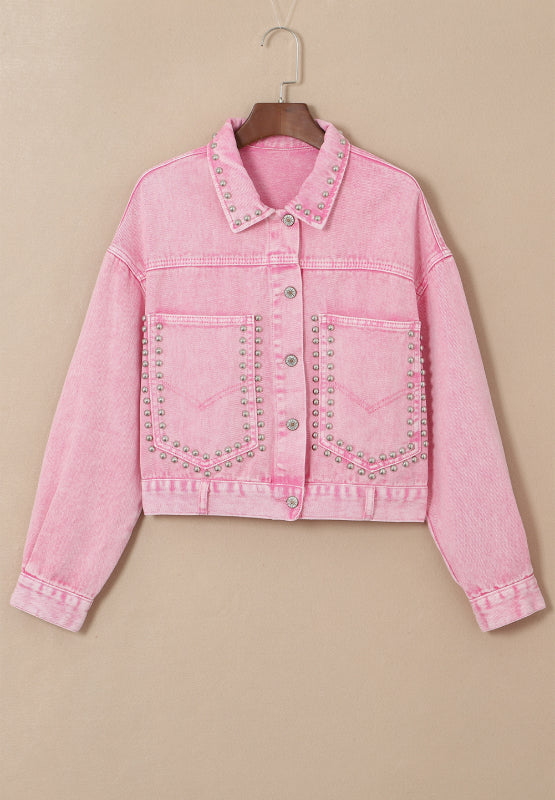 Studded Button Up Denim Jacket - Charming Charlie
