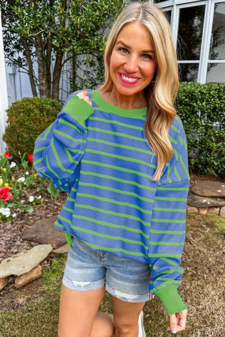 Striped Round Neck Long Sleeve Sweater - Charming Charlie