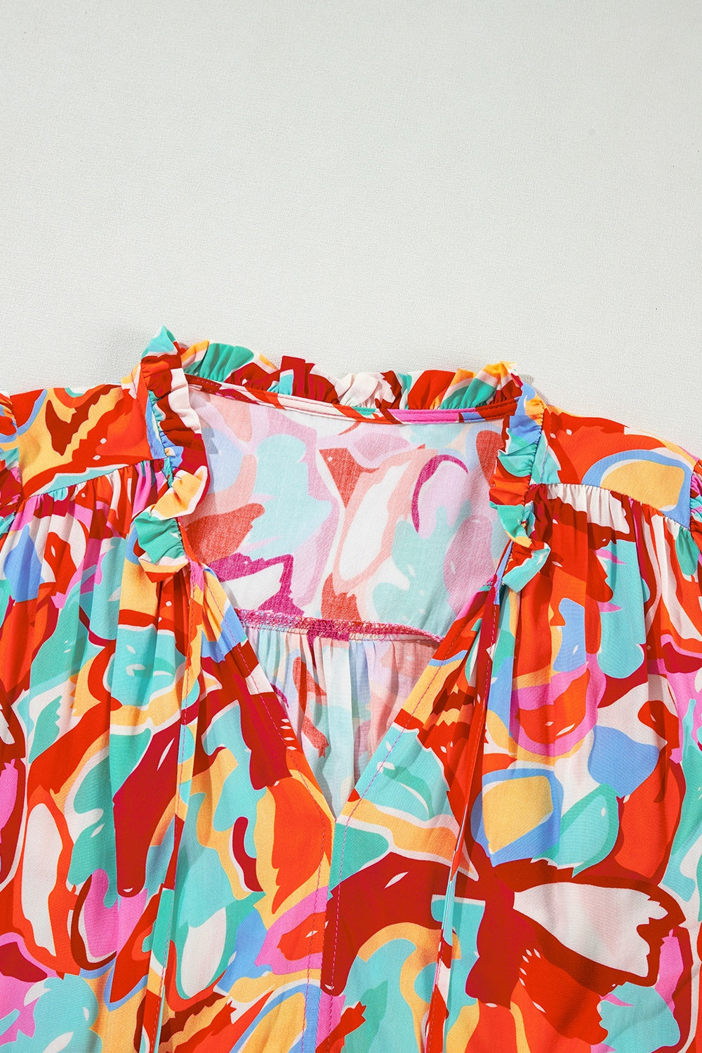Printed Tie Neck Half Sleeve Blouse - Charming Charlie