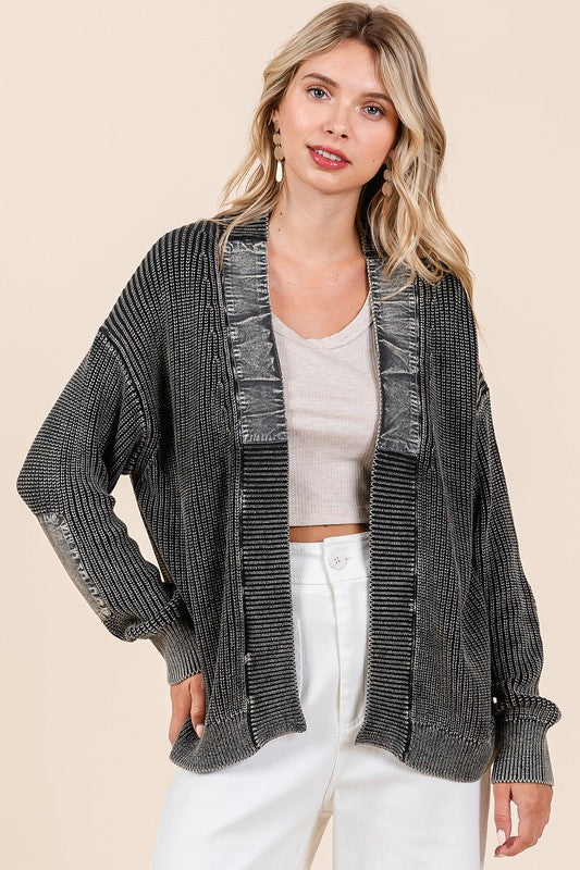 Mittoshop Contrast Patch Open Front Mineral Wash Cardigan - Charming Charlie