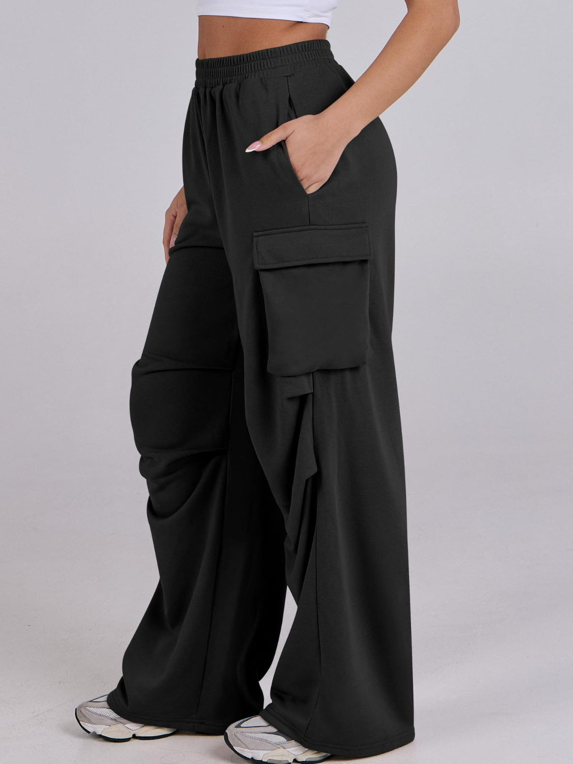 Elastic Waist Wide Leg Pants with Pockets - Charming Charlie