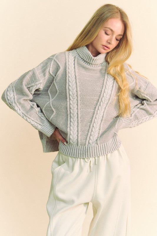 Davi & Dani Cable-Knit Turtleneck Dropped Shoulder Sweater - Charming Charlie