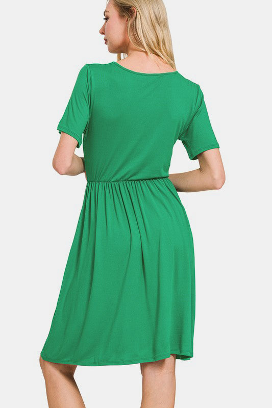 Zenana Surplice Short Sleeve Brushed DTY Dress - Charming Charlie