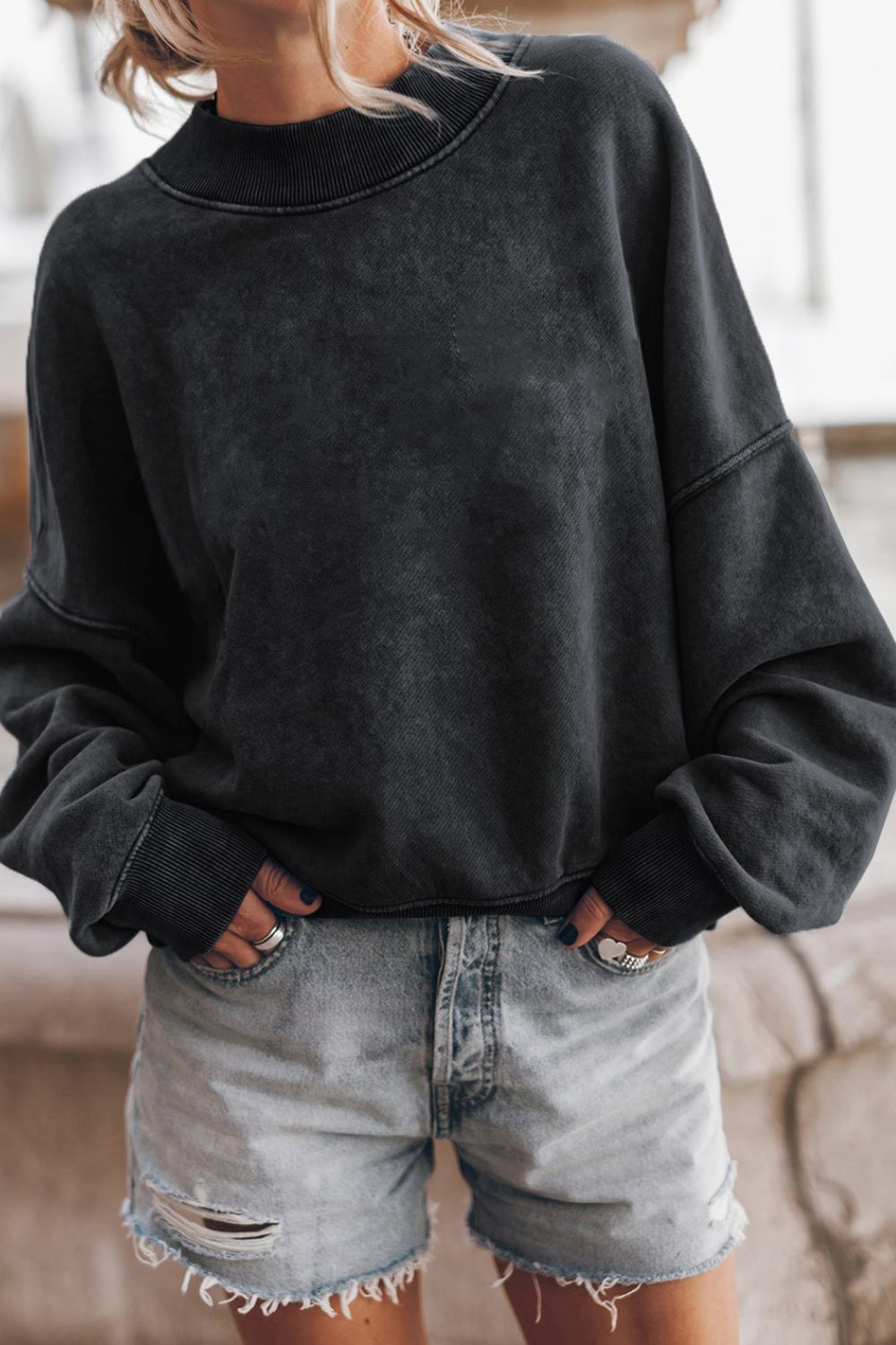 Mock Neck Dropped Shoulder Sweatshirt - Charming Charlie