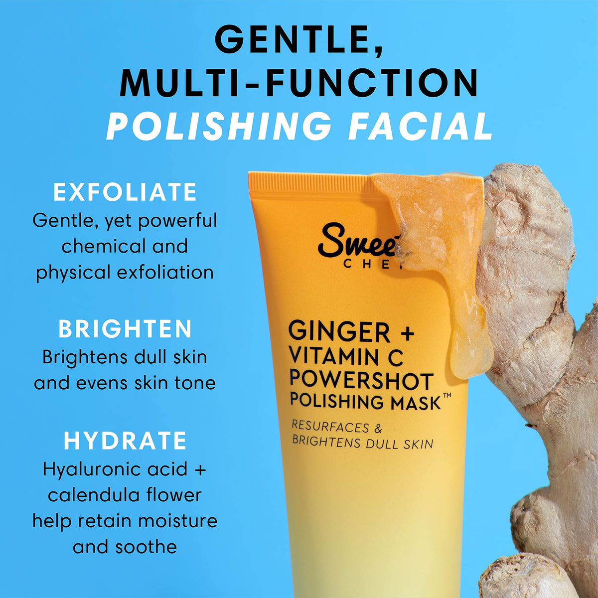 Sweet Chef Ginger + Vitamin C Powershot Polishing Mask - Brightening Face Mask for Dark Spots & Uneven Skin Tone + Maca, Rice Powders & AHA Face Exfoliant & Resurfacing Formula (3.4oz) - Charming Charlie