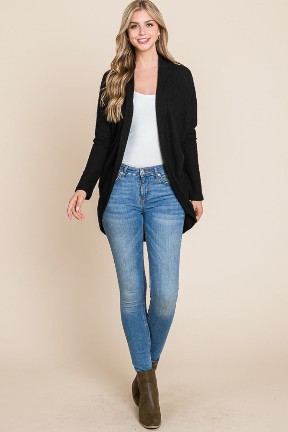 BOMBOM Open Front Waffle Knit Cocoon Cardigan - Charming Charlie