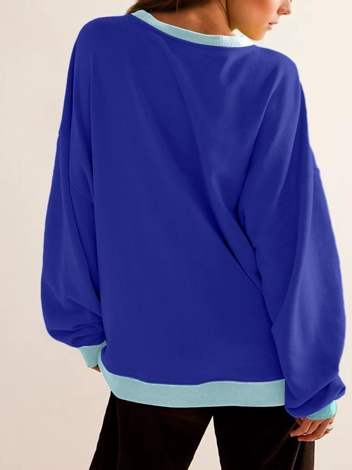 Contrast Round Neck Long Sleeve Sweatshirt - Charming Charlie