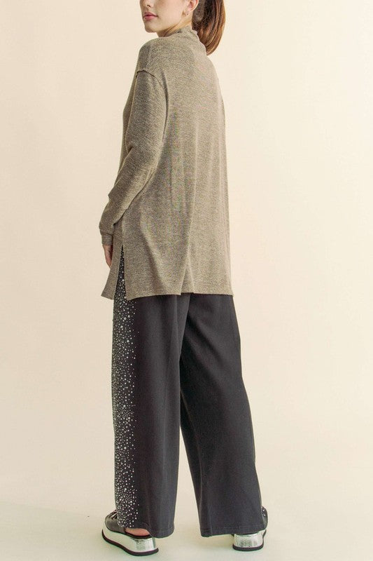 Davi & Dani Slit Mock Neck Long Sleeve Top - Charming Charlie